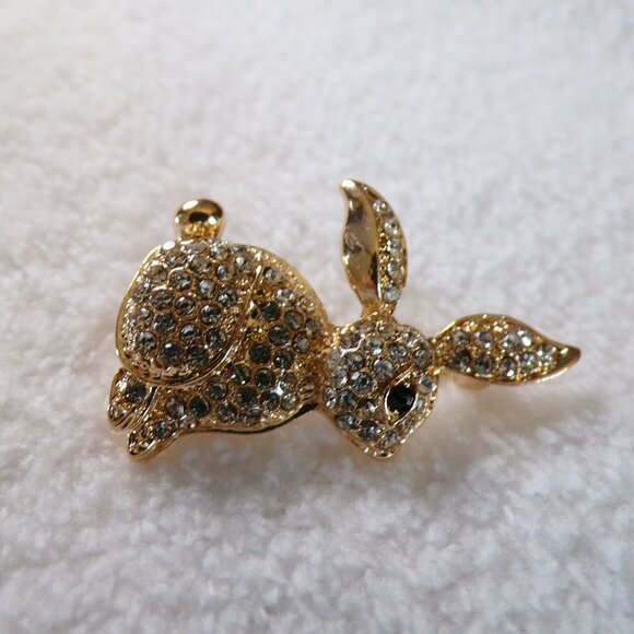 Lovely Rhinestone Rabbit Gold Brooch 2 1/4" - Picture 6 of 10